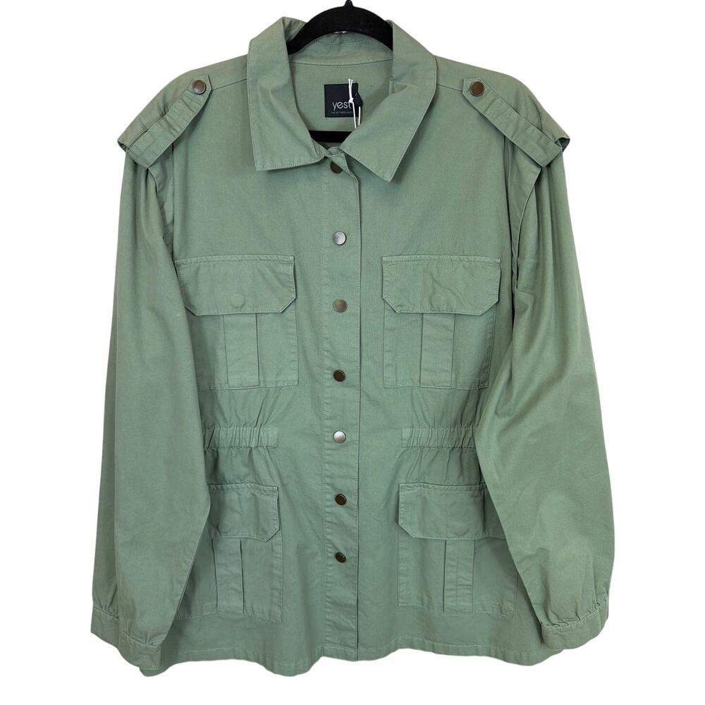NWT Yesta Netherlands Green Cotton Utility Snap Front Jacket Plus Size 20